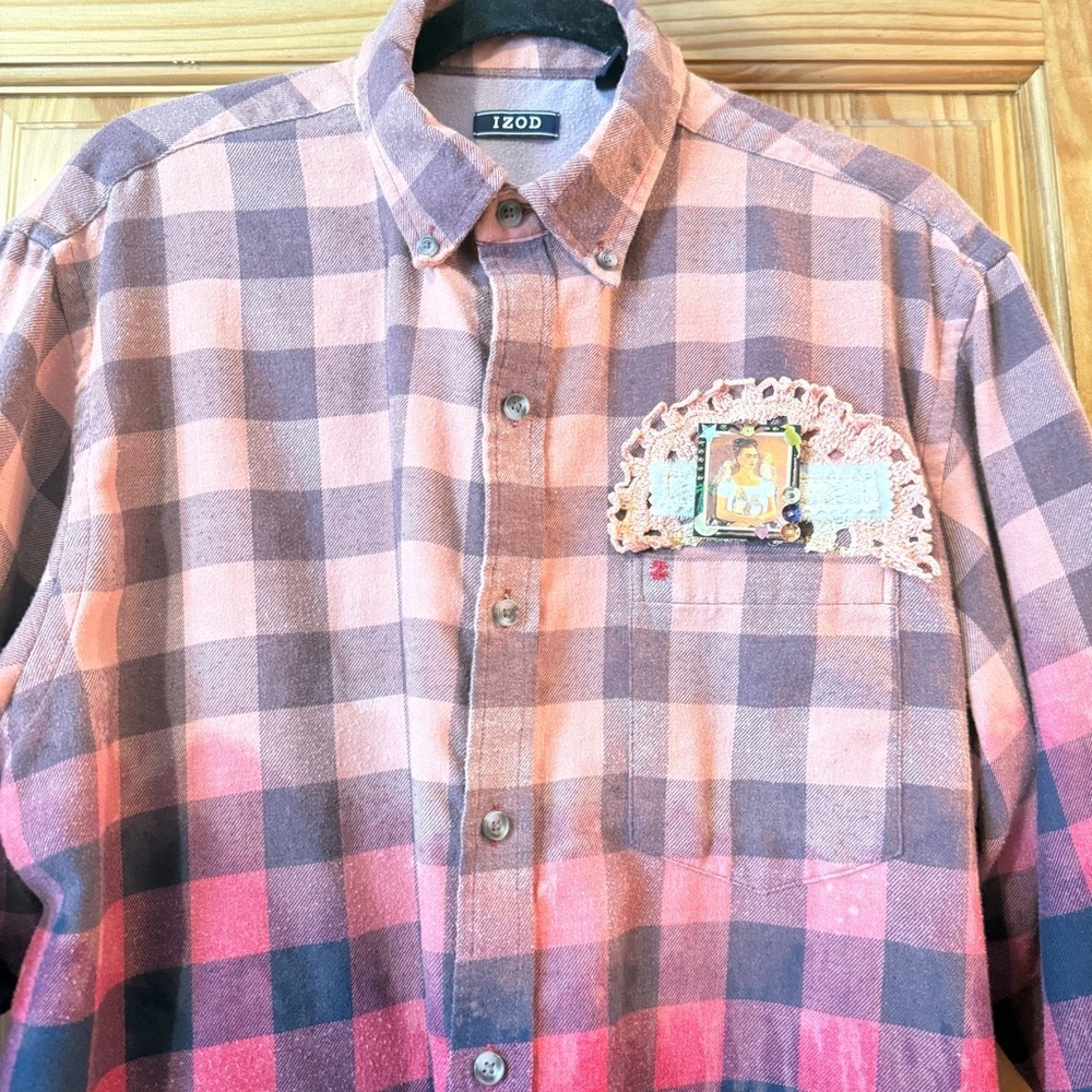 Upcycled Izod Plaid Flannel Bleached Tunic | OOAK | size Large - Picture 4 of 9